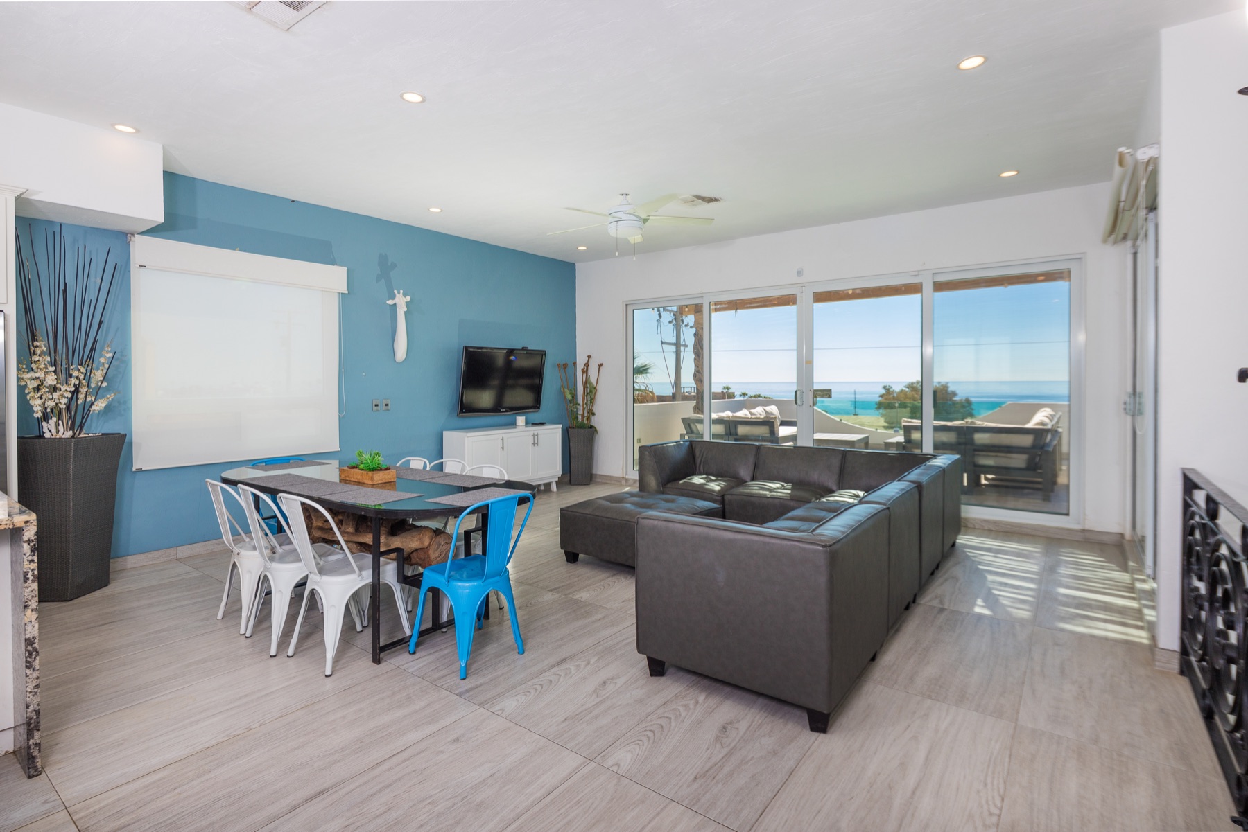 Updated living and dining space inside Casa Gio
